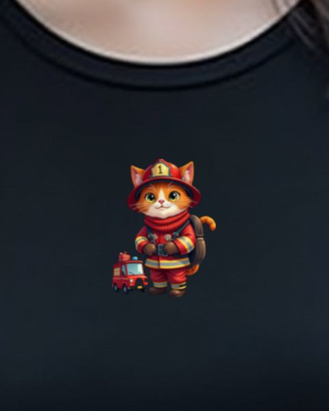 Christmas Firefighter Cat with Fire Truck – No Text