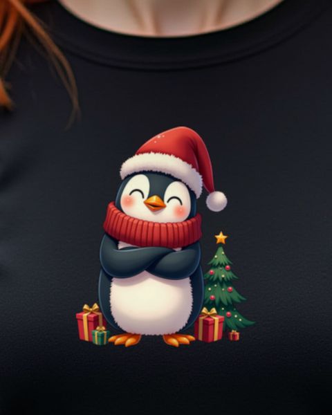 Frosty Christmas Penguin in Santa Hat – No Text Design