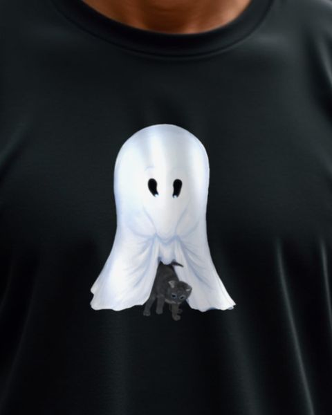 Ghost with Kitten - Cute Halloween Cat Design