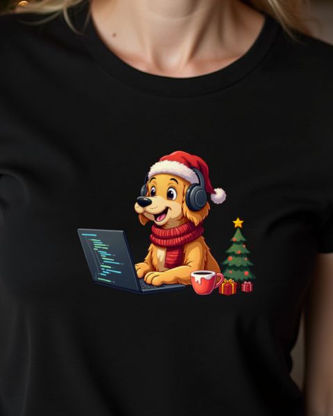 Golden Retriever Programmer at Christmas – No Text Design