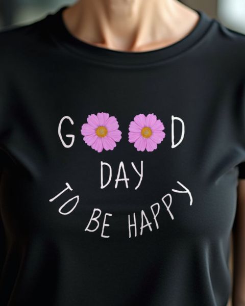 Good Day to Be Happy Rosa Blumen - Positiver Spruch