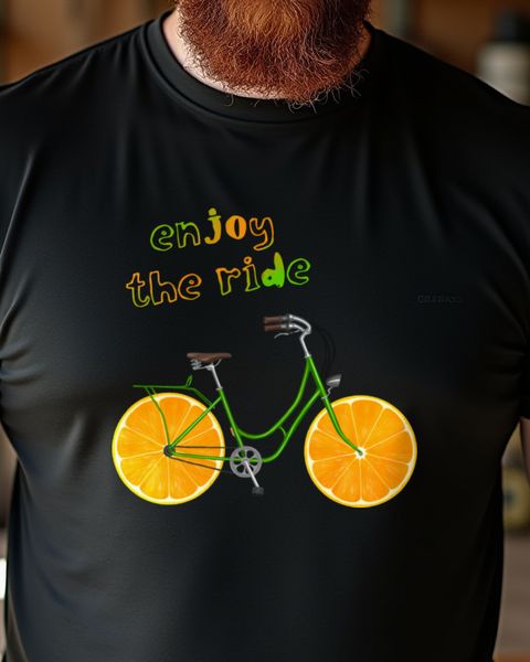 Enjoy the Ride - Green Bike with Orange Wheels