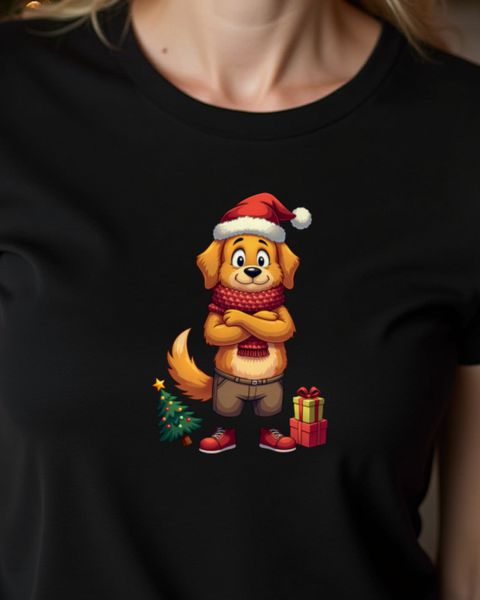 Grumpy Christmas Golden Retriever in Santa Hat – No Text