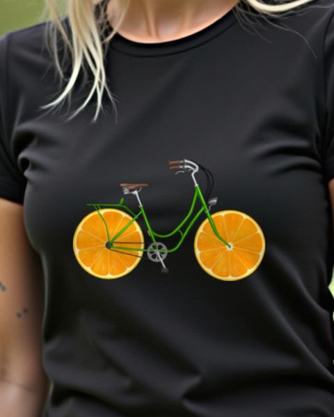 Grünes Fahrrad mit orangen Rädern - Radfahrer Motiv