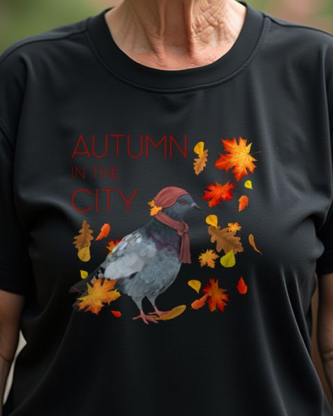 Herbst in der Stadt mit Taube - Herbstblätter Motiv