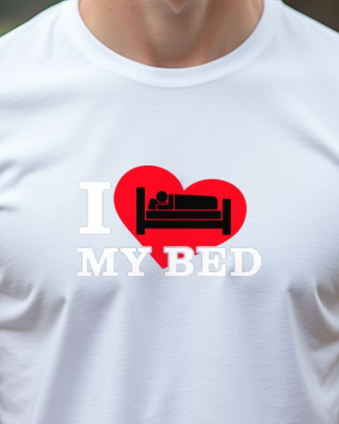I love my Bed - Herz mit Figur im Bett