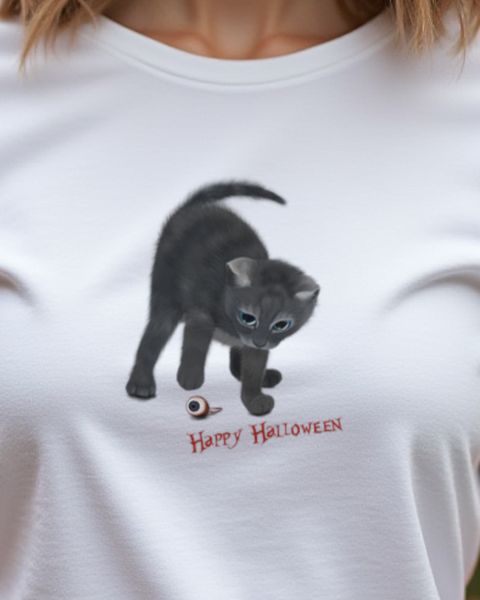 Kitten with Eyeball Happy Halloween - Cute Spooky Cat