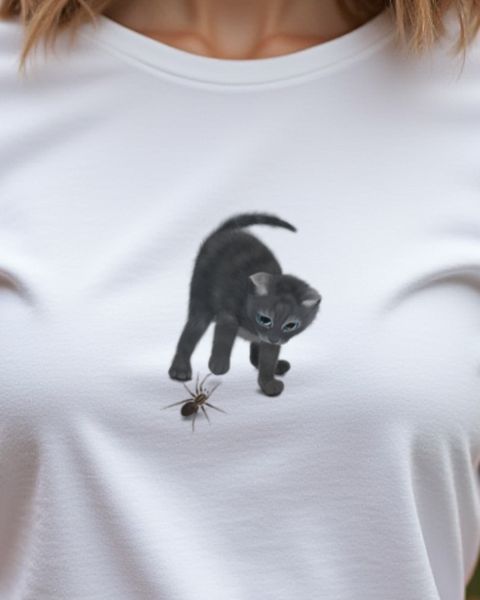 Cat with Spider - Cute Spooky Halloween Cat Design