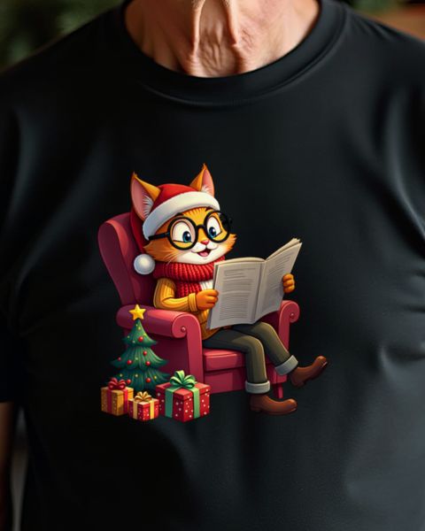Cat Grandpa in a Santa Hat in His Armchair – No Text
