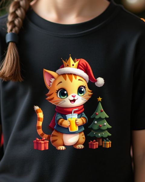 Christmas Cat Kid with Paper Crown – No Text