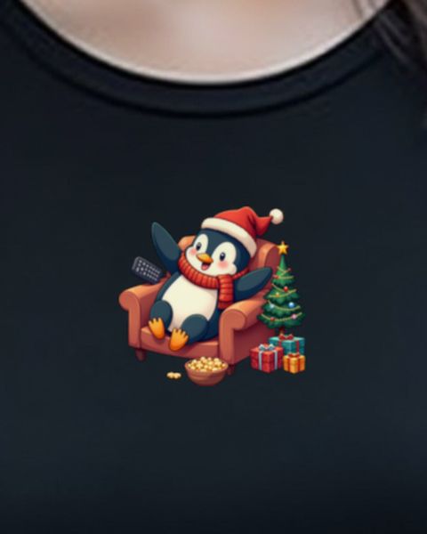 Lazy Christmas Penguin on the Couch – Text-Free Design