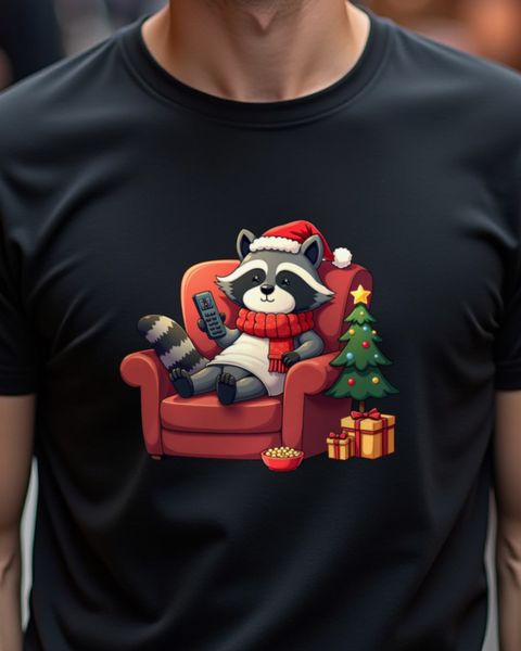 Fauler Waschbär auf dem Sofa zu Weihnachten – ohne Text