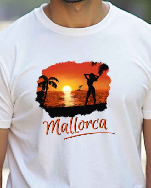 Mallorca Summer Sunset Girl Red - Island Vacation Tee