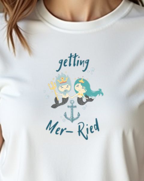 Mer-Ried Married - Funny Wordplay Wedding Shirt