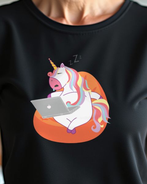 Müdes Einhorn mit Laptop - Lustiges Homeoffice Motiv