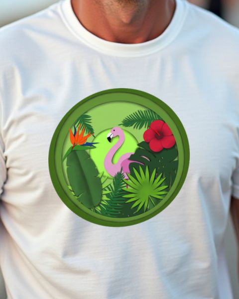 Tropical Flamingo Papercut Style - Summer Flamingo Tee