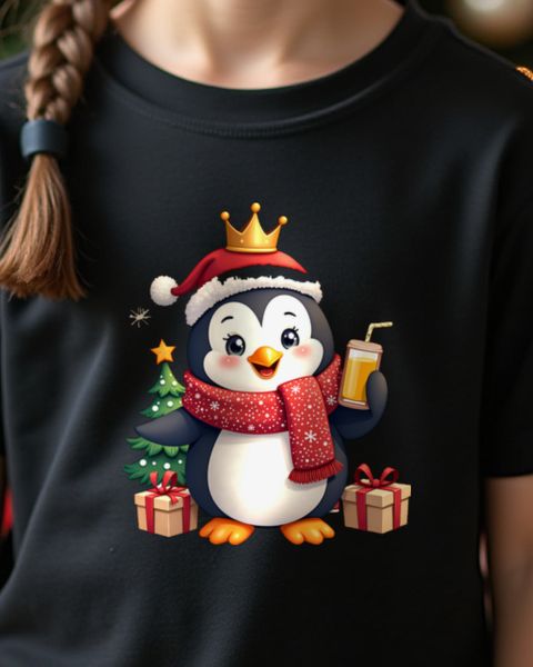 Christmas Penguin Kid with Paper Crown – No Text