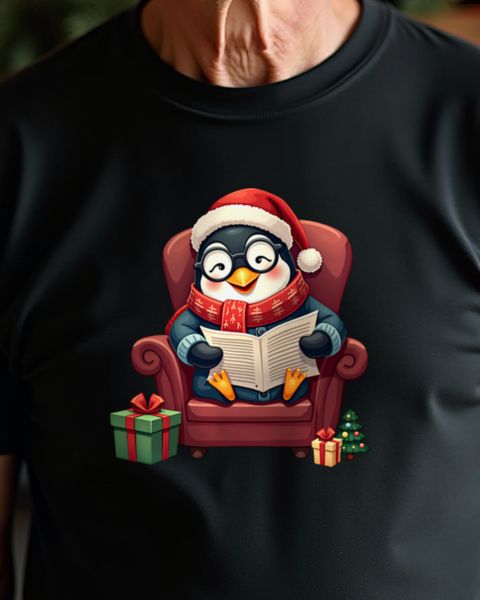 Penguin Grandpa in a Cardigan and Santa Hat – No Text