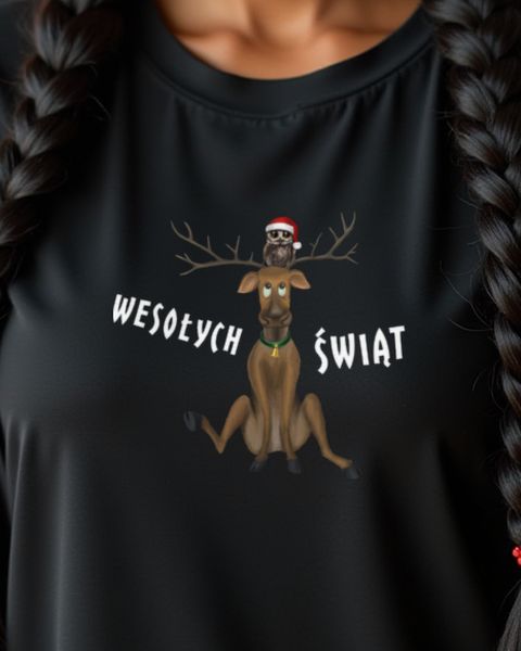Rentier Eule Wesołych Świąt - Polnisches Weihnachtsmotiv