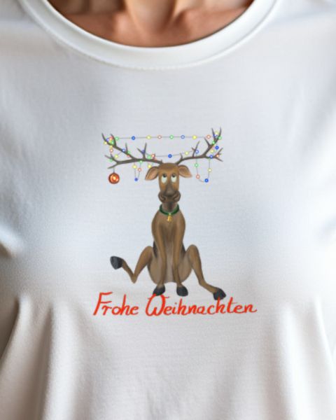 Rentier mit Glocke - Frohe Weihnachten - Deutsches Motiv