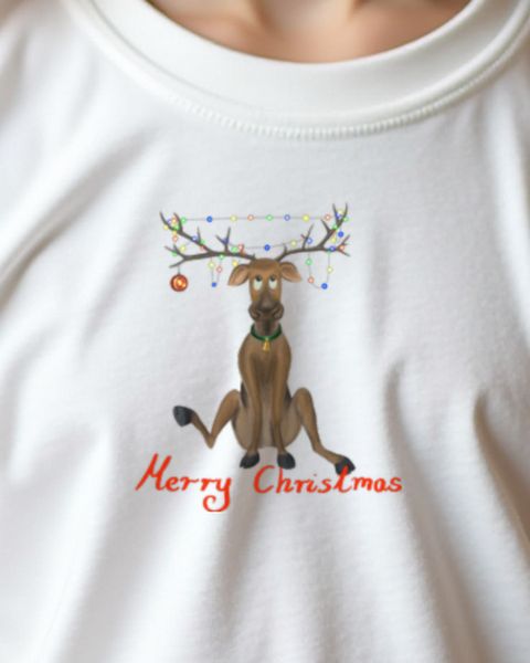 Reindeer with Bell Says Merry Christmas - Holiday Design