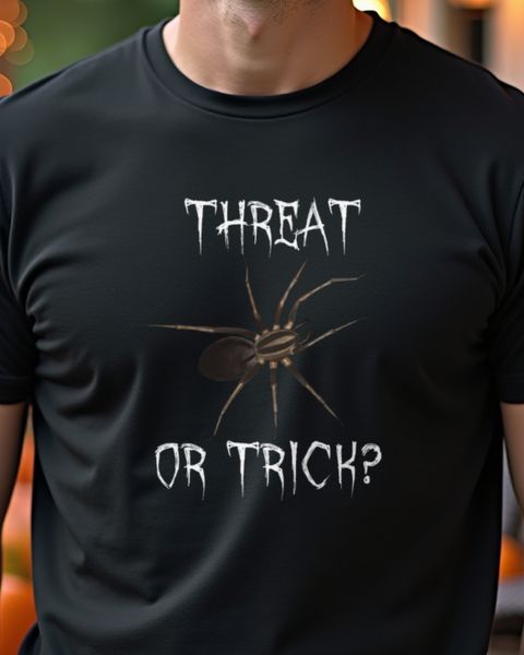 Spinne Threat or Trick - Lustiges Halloween Wortspiel