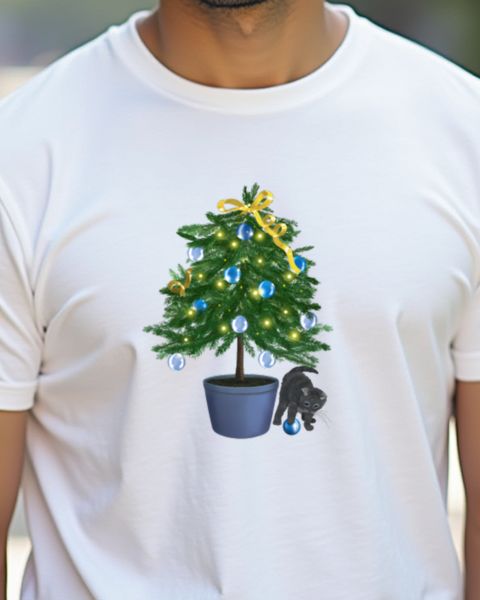 Weihnachtsbaum mit verspielter Katze - Lustiges Weihnachten