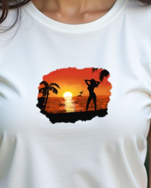 Summer Sunset Girl in Red - Beach Vacation Design