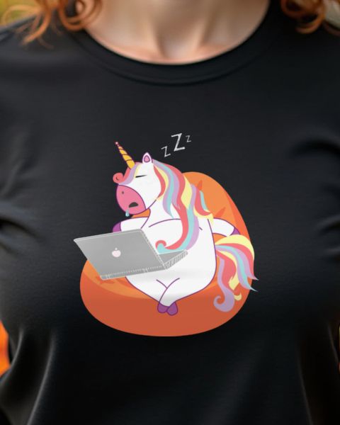 Müdes Einhorn mit Laptop - Lustiges Homeoffice Motiv