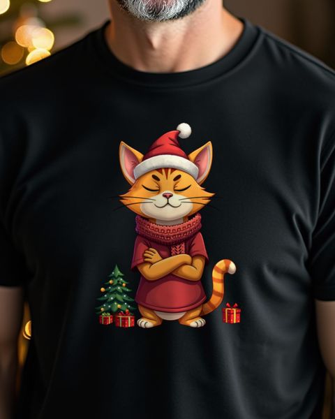 Unbeeindruckte Katze mit Weihnachtsmütze – ohne Text