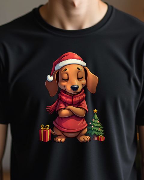 Unimpressed Christmas Dachshund in Santa Hat – No Text