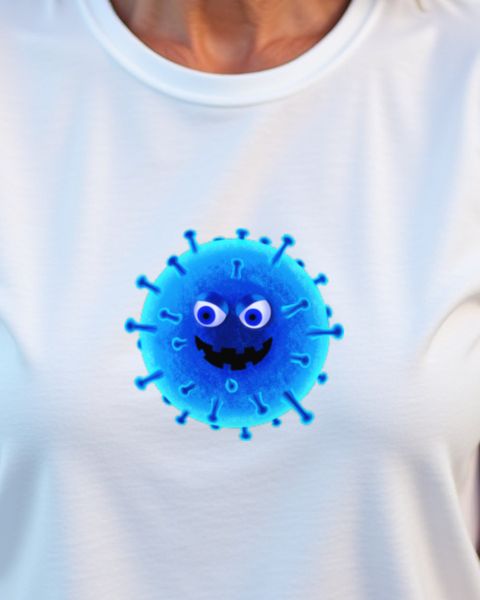 Virus Face - Frecher blauer Virus mit Grinsen