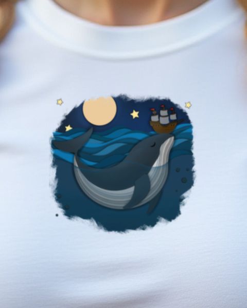Whale and Ship Under the Moon - Papercut Ocean Art