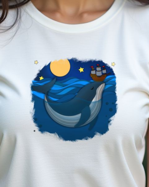 Wal und Schiff unter dem Mond - Papercut Ozean Motiv