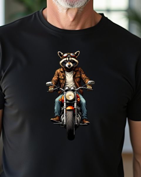 Waschbär auf Oldtimer-Motorrad, Gravur – ohne Text