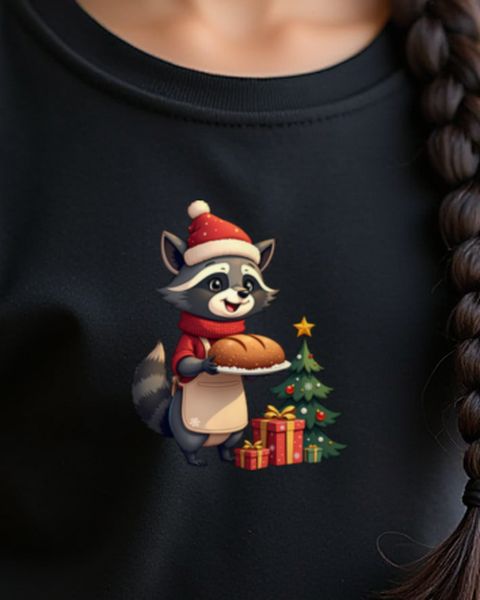 Christmas Raccoon Baker with Fresh Bread – No Text