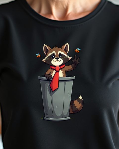 Raccoon in Trash Can With Red Necktie – Political Satire