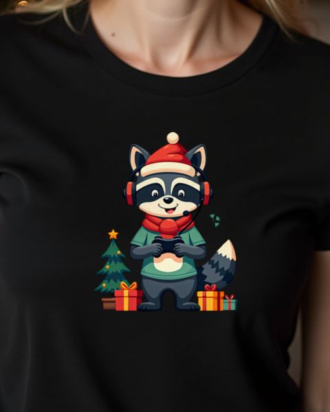 Christmas Gamer Raccoon with Headset – No Text