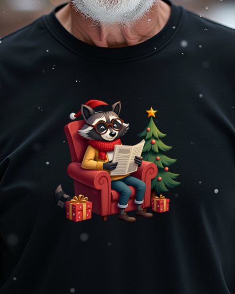 Christmas Raccoon Grandpa in His Armchair – No Text