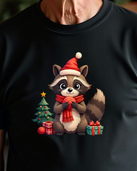 Waschbär strickt zu Weihnachten – Cartoon ohne Text