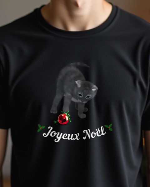 Christmas Kitten Joyeux Noël - Cute Cat Christmas Shirt