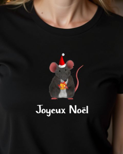 Christmas Mouse with Present - Joyeux Noël Rat Design