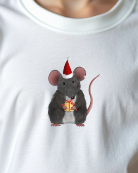 Christmas Mouse with Present - Cute Rodent Holiday Design