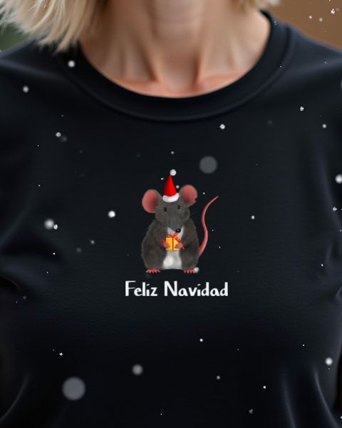 Christmas Rat with Present Feliz Navidad - Mouse Design