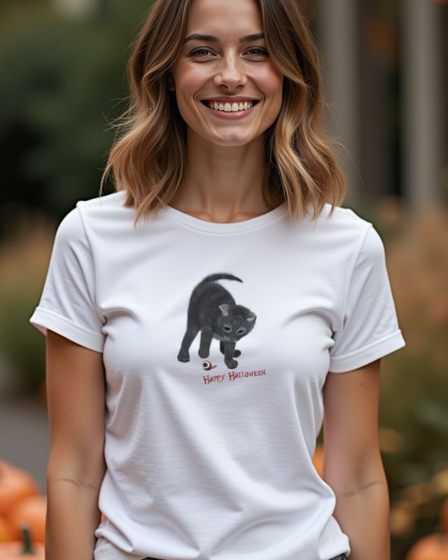 Kätzchen mit Augapfel Happy Halloween - Süßes Katzen Motiv – T-Shirt
