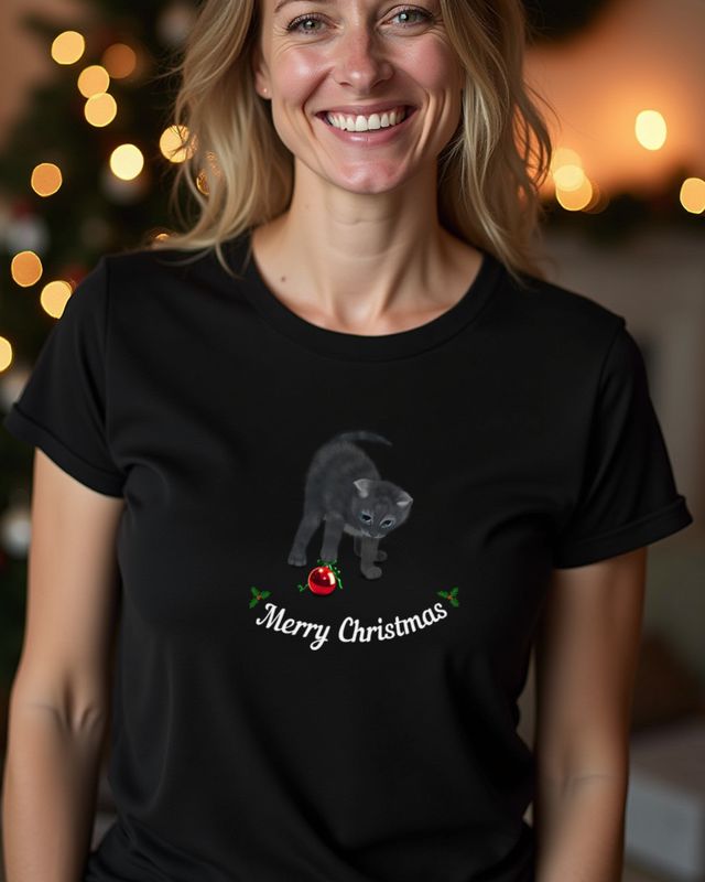 Kitten with Christmas Ornament - Cute Cat Christmas – T-Shirt