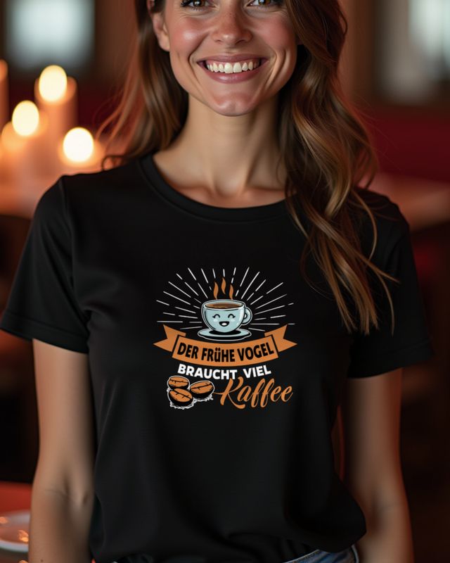 Kaffee statt Frühaufsteher - Der frühe Vogel Spruch Geschenk – T-Shirt