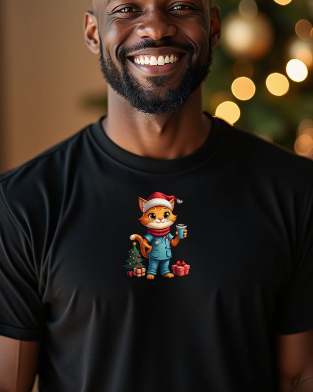 Katze als Krankenschwester mit Weihnachtsmütze – ohne Text – T-Shirt