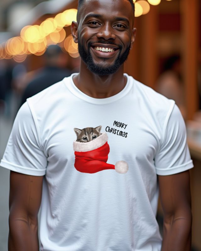 Katze mit Weihnachtsmütze - Merry Christmas - Süß – T-Shirt