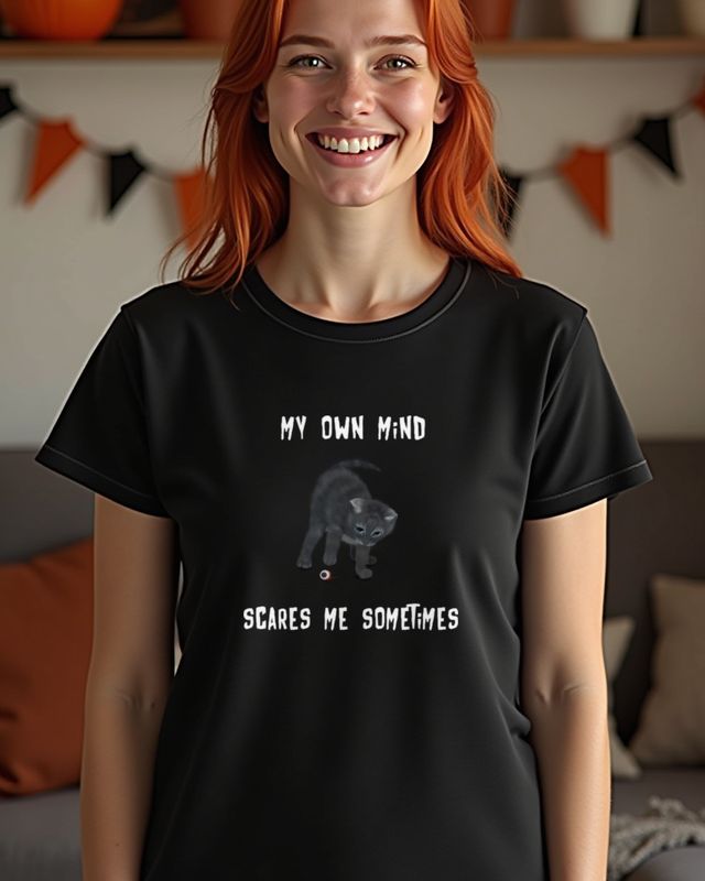 Katze - My own mind scares me - Lustiges Halloween Motiv